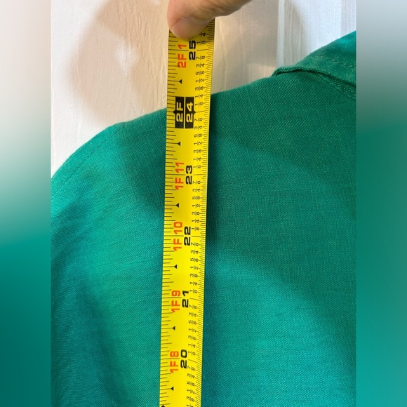 Cynthia Rowley 100% Linen Green Button Down Top Sz XL Boxy Cropped Pocket Preppy - Picture 7 of 9